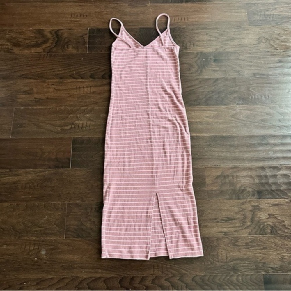 Midi Pink & White Bodycon Striped Knit Dress with Slit